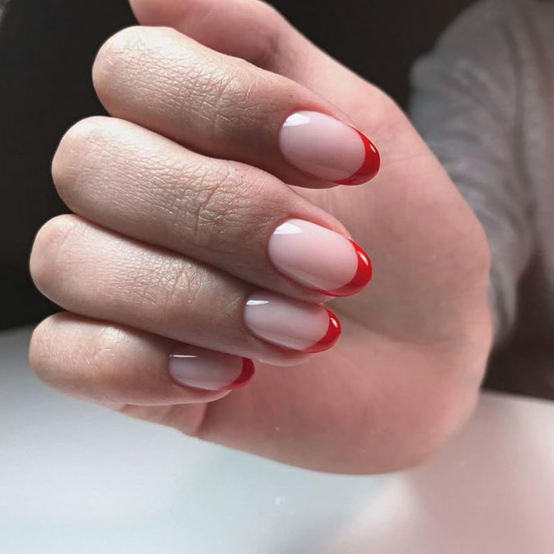modelones Red French Tip Press on Nails Short, Valentines Oval Fake Nails, Reusable Nail Kit with Nail Glue Adhesive Tabs Mini Nail File, Nails Press Ons 32Pcs 16Sizes, Women Girl Gift - Image 2